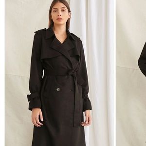 Forever 21 NWOT Belted Faux Suede Trench Jacket Black Size Small